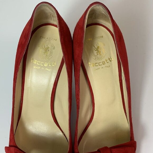 Creazione Taccetti Italian Red Suede Bow Detail Pointed Toe Heels Size 38.5/8US - Picture 4 of 15